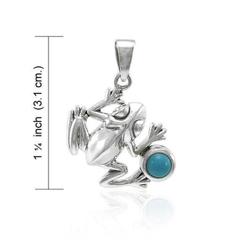 Jumping Frog with Stone Silver Pendant TPD3612 - Jewelry